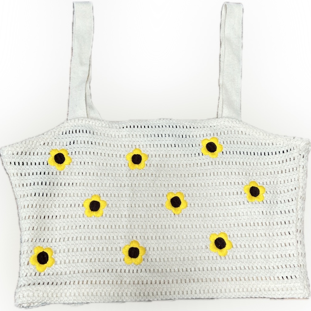 NWT Forever21 Crochet Embroidered Sunflower Cropped Top